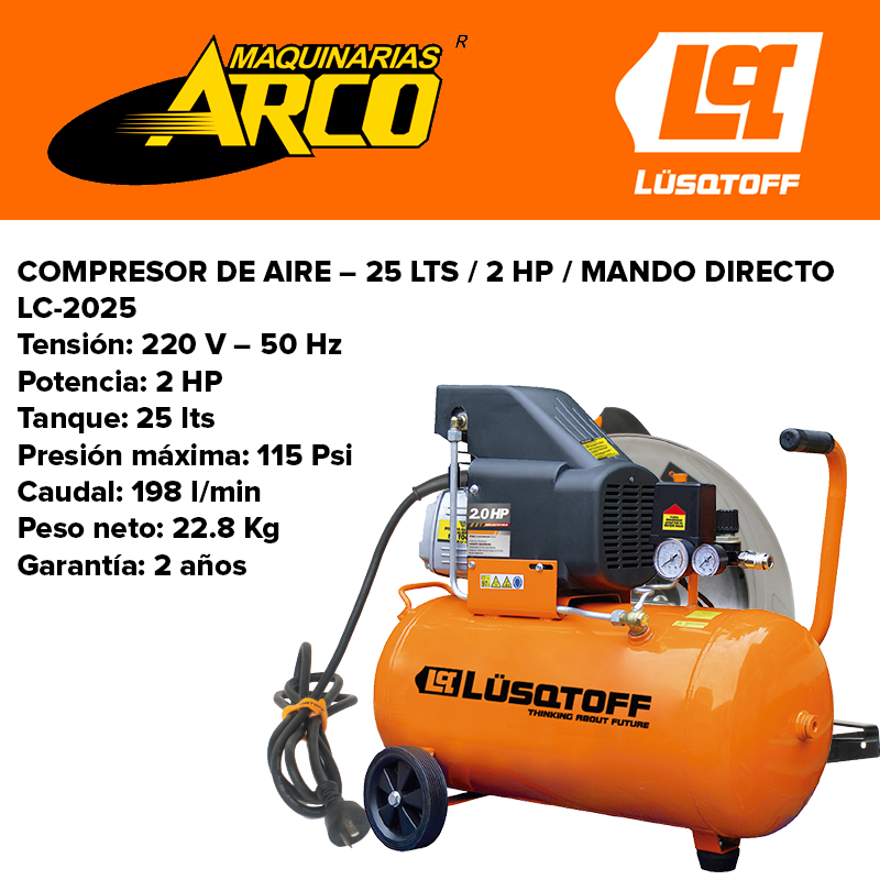 COMPRESOR 25 LTS LUSQTOFF LC-2025 2 HP MANDO DIRECTO
