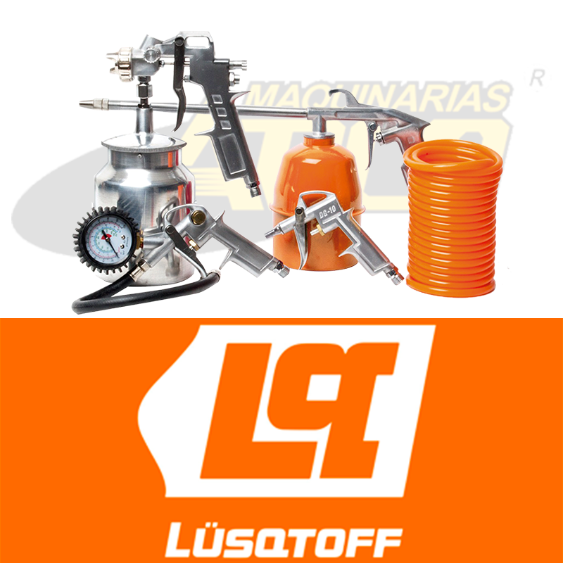 Kit Compresor Aire Lusqtoff 5 Piezas Pintar Set Acc Inflador